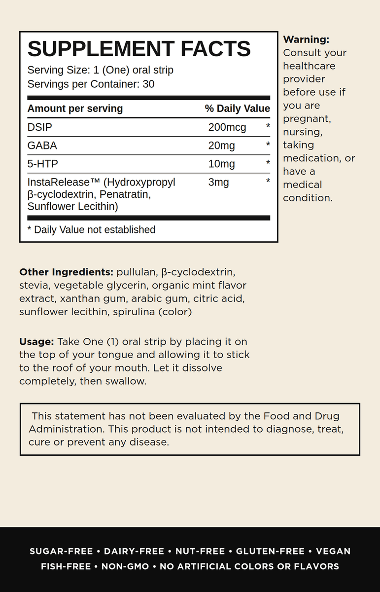 SLEEP Supplement Facts panel