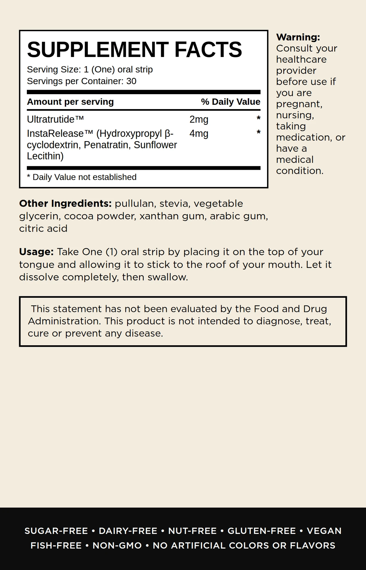 ULTRATRUTIDE Supplement Facts panel